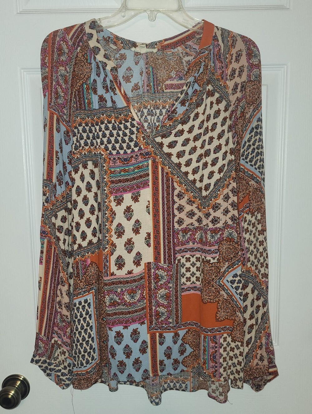 Bohemian Patchwork Long Sleeve Top - Multi, Size XL